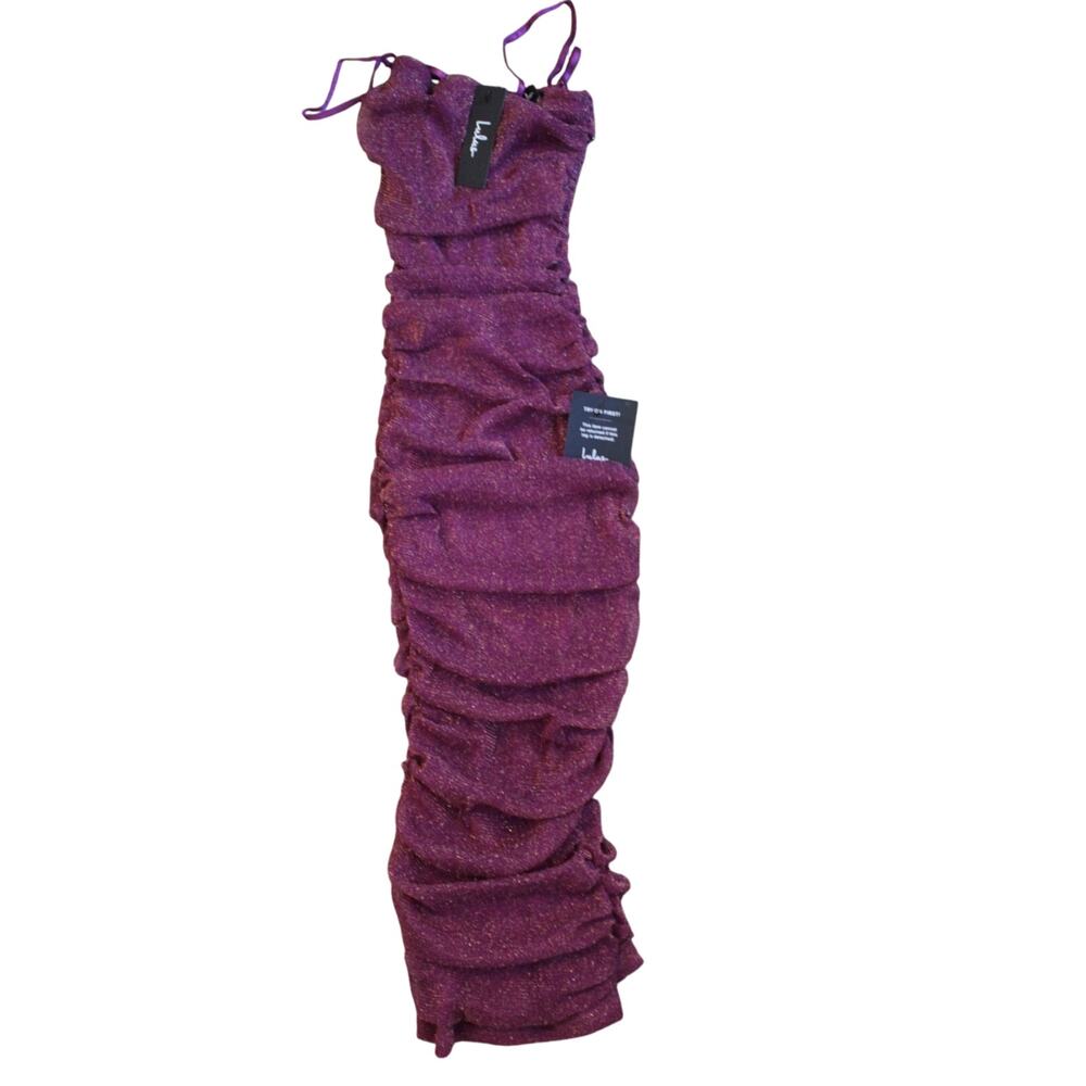 NWT Lulus Here to Dazzle Magenta Metallic Ruched Mesh Bodycon Dress Women Small - Picture 2 of 5